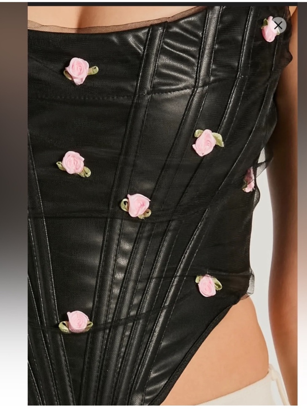 Windsor Dark Coquette Whimsigoth Faux Leather Mesh Overlay Floral/Rose Corset